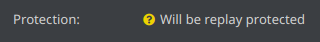 The transaction tab reporting that a transaction will be replay protected once signed